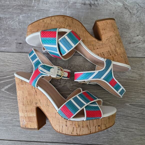 Kate Spade New York Grace Raffia Cork Platform Heels Womens Size 8 Sandal - Picture 6 of 15